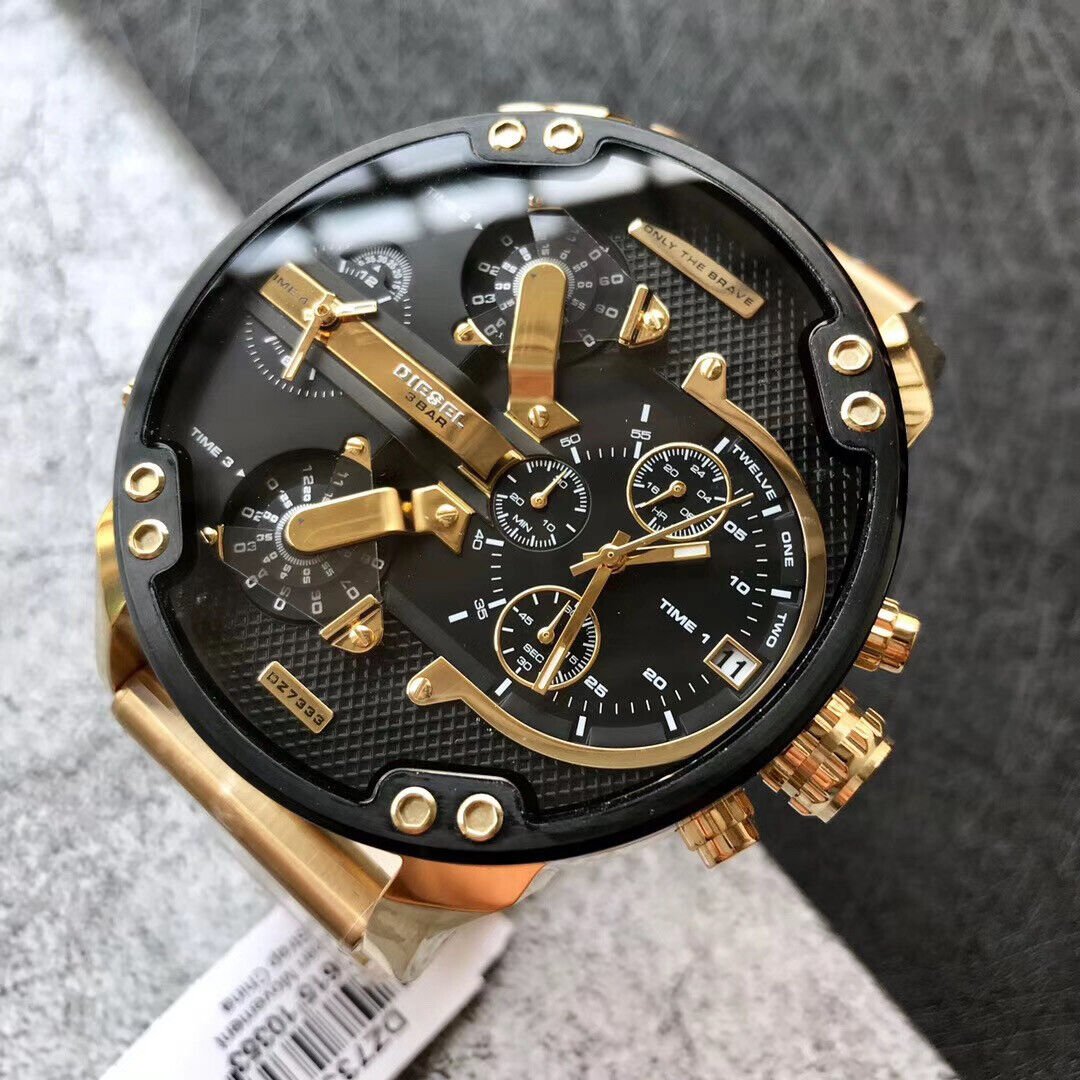 Diesel Mr Daddy 2.0 Black Dial Gold Stainless Steel Watch For Men - DZ7333 Watches Diesel   