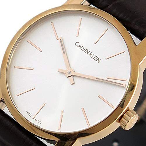 Calvin Klein City White Mother of Pearl Dial Brown Leather Strap Watch for Women - K2G23620 Watches Calvin Klein   