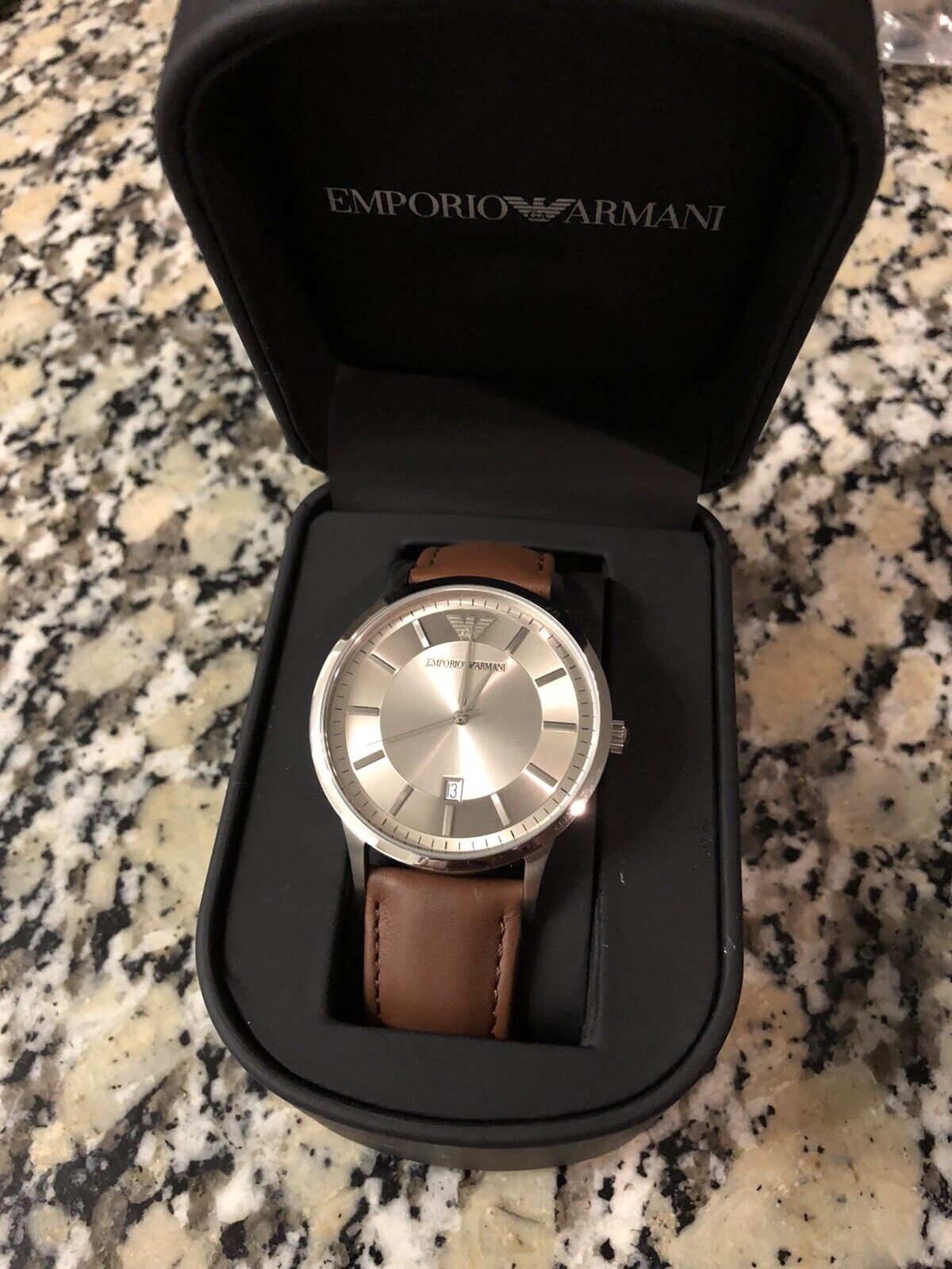 Emporio Armani Renato Silver Dial Brown LeatherStrap Watch For Men - AR2463 Watches Emporio Armani   