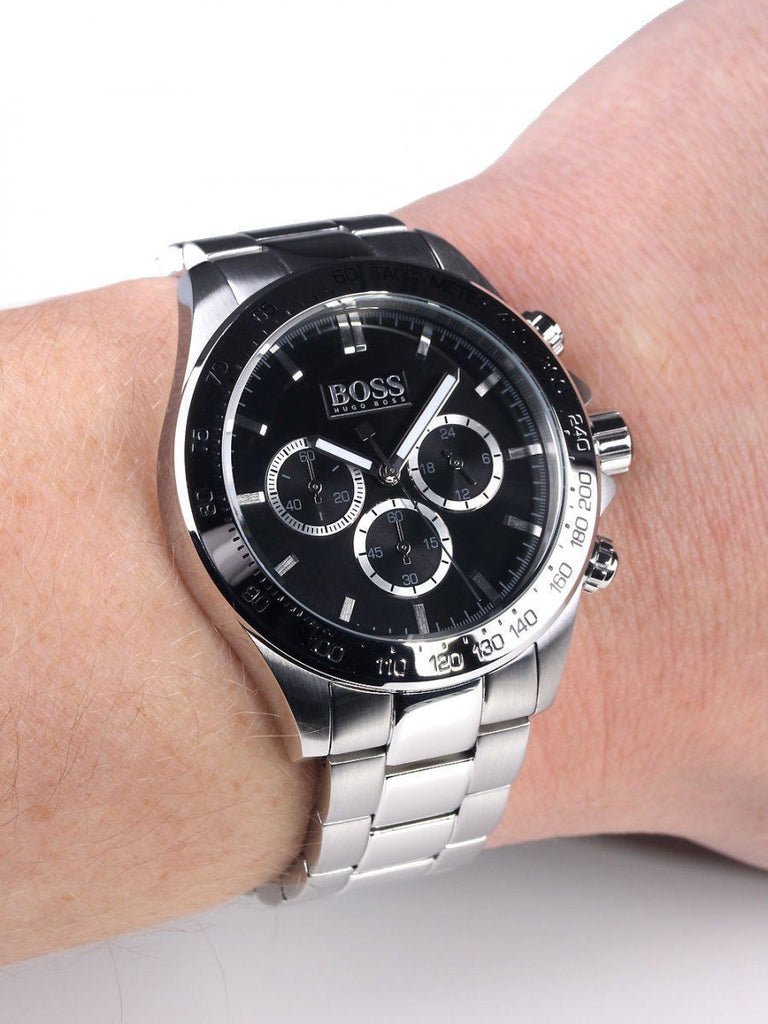 Hugo Boss Ikon Black Dial Silver Steel Strap Watch for Men - 1512965 Watches Hugo Boss   