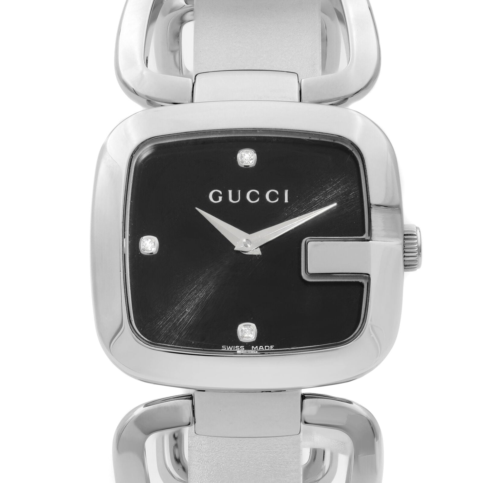 Gucci G Gucci Diamond Black Dial Silver Steel Strap Watch For Women - YA125406 Watches Gucci   