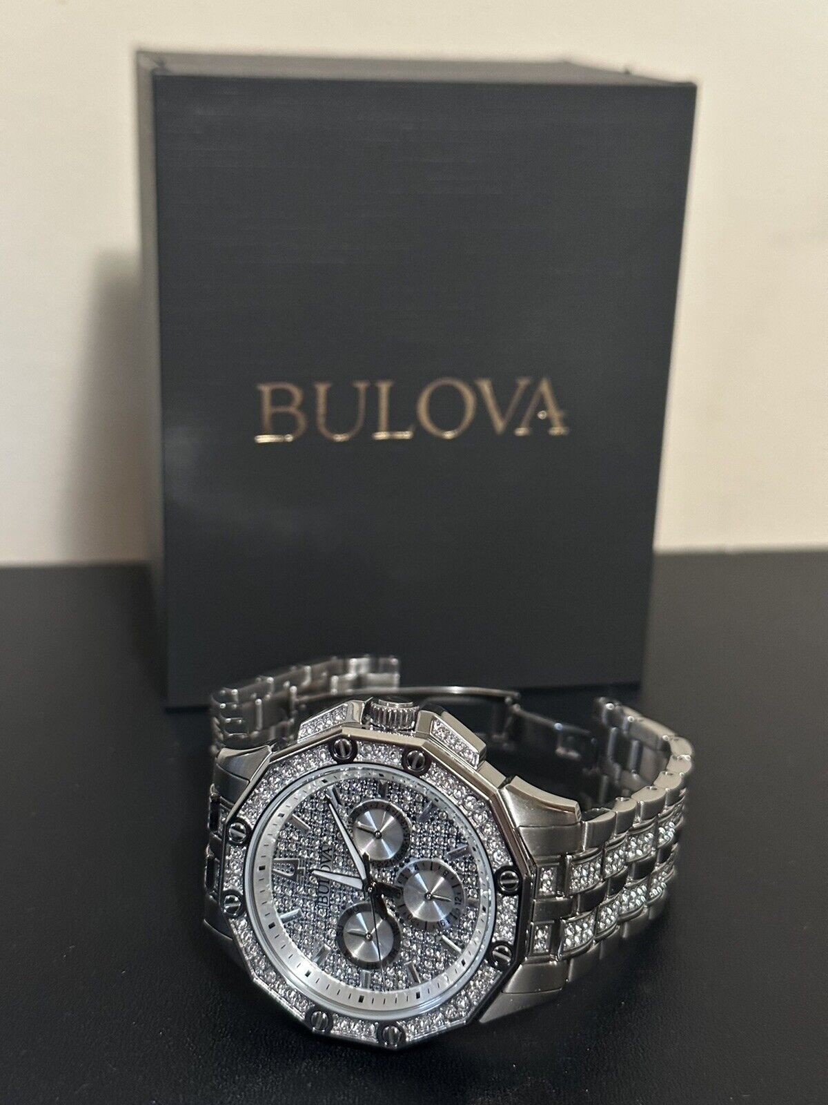 Bulova Crystal Collection Pave Silver Dial with Crystals Silver Steel Strap Watch for Men - 96C134 Watches Bulova   