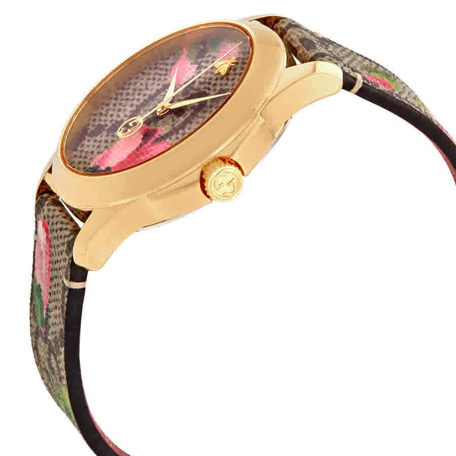 Gucci G Timeless Floral Brown Dial Brown Leather Strap Watch For Women - YA1264038 Watches Gucci   