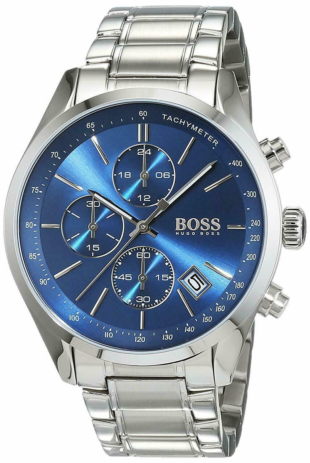 Hugo Boss Grand Prix Blue Dial Silver Steel Strap Watch for Men - 1513478 Watches Hugo Boss   