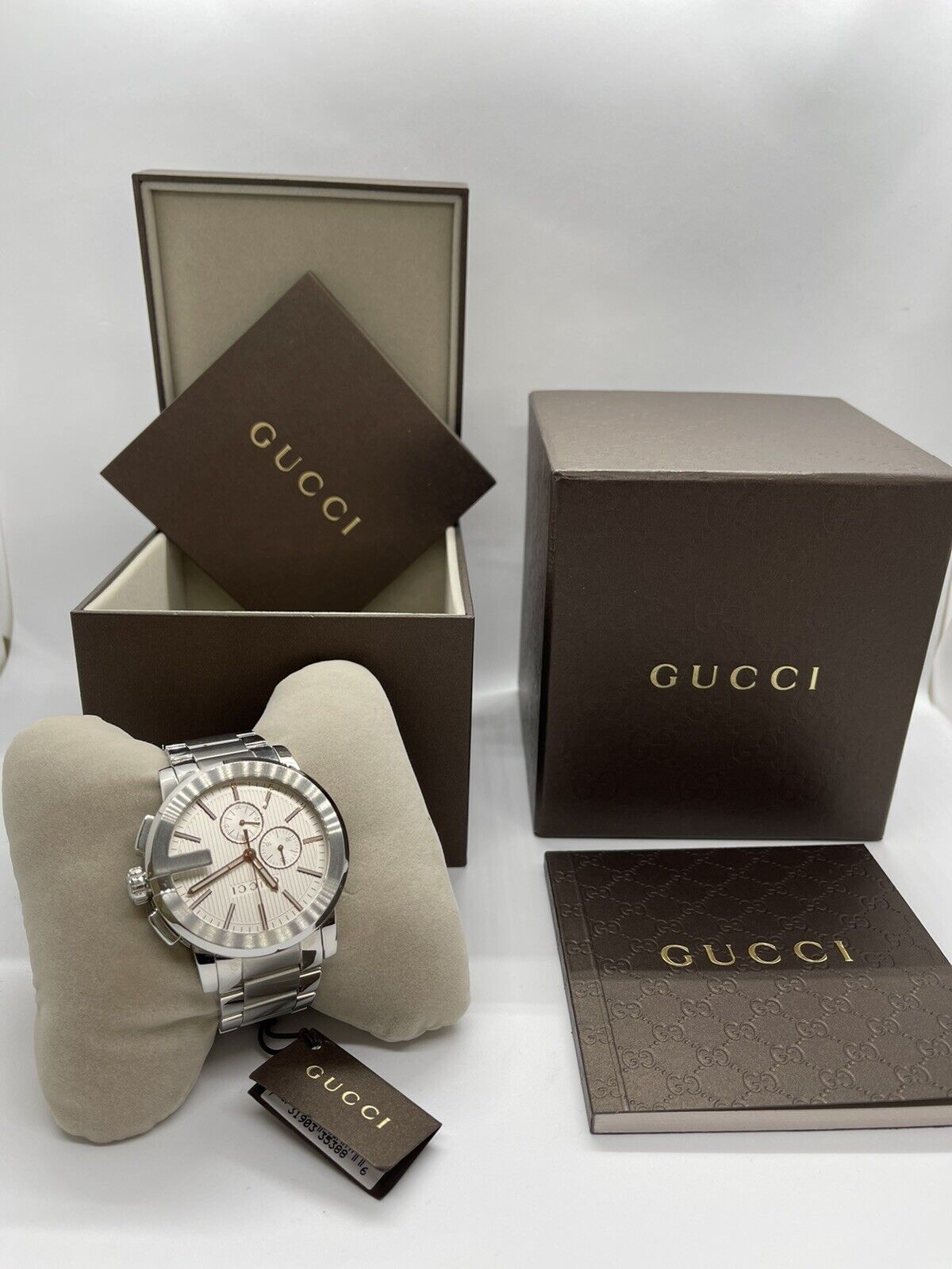 Gucci G Chrono Chronograph Silver Dial Silver Steel Strap Watch For Men - YA101201 Watches Gucci   