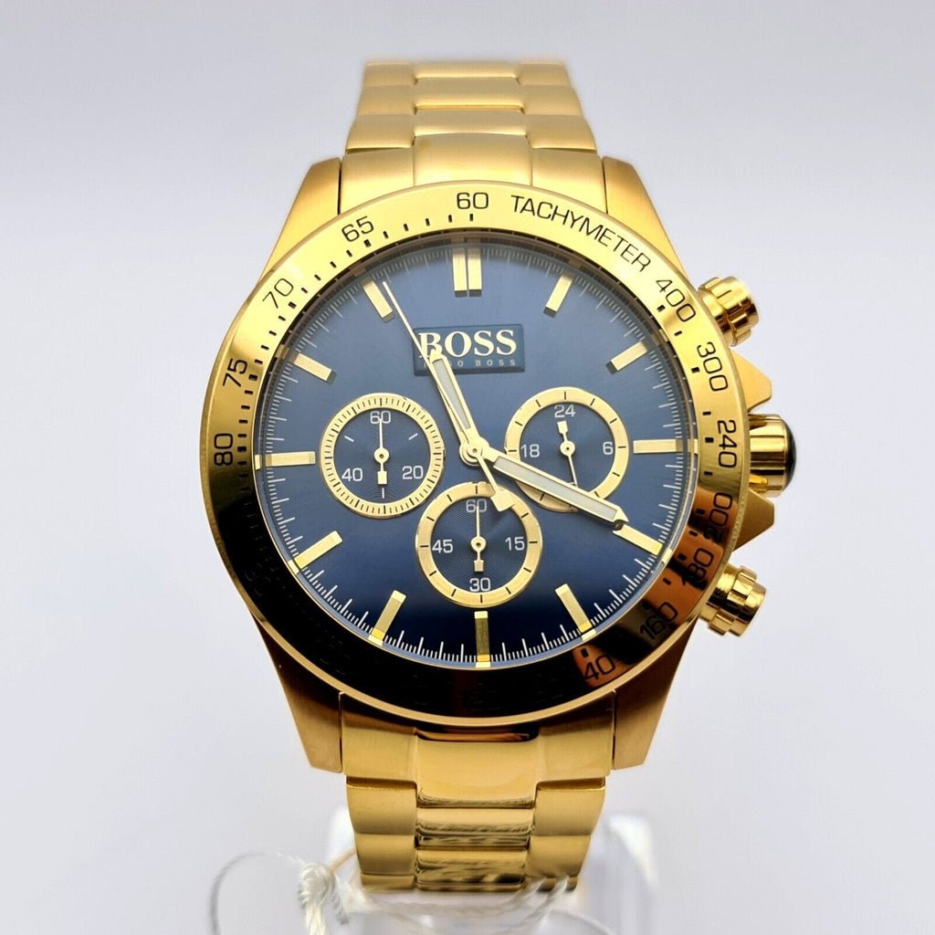 Hugo Boss Ikon Blue Dial Gold Steel Strap Watch for Men - 1513340 Watches Hugo Boss   