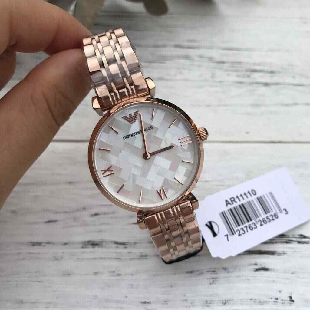 Emporio Armani Mother of Pearl Dial Rose Gold Stainless Steel Watch For Women - AR11110 Watches Emporio Armani   