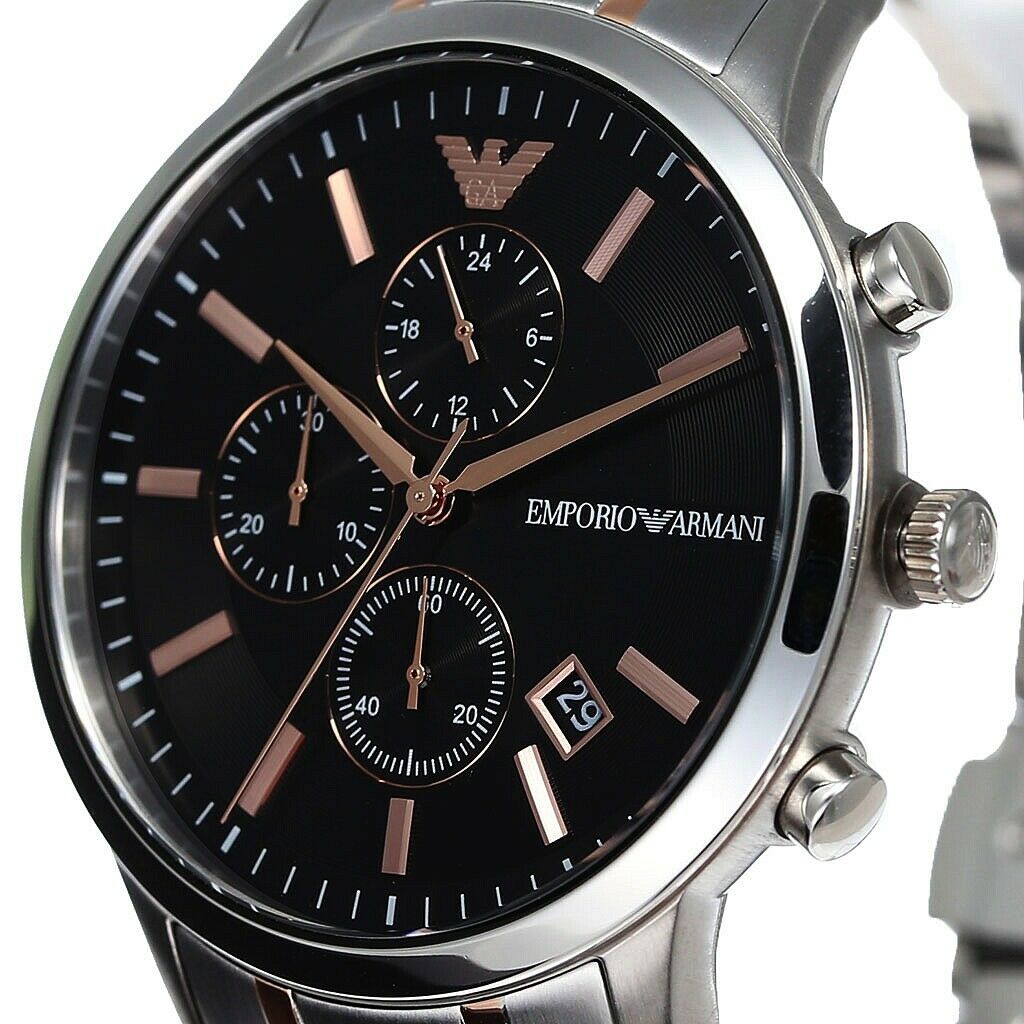 Emporio Armani Chronograph Black Dial Two Tone Stainless Steel Strap Watch For Men - AR11165 Watches Emporio Armani   