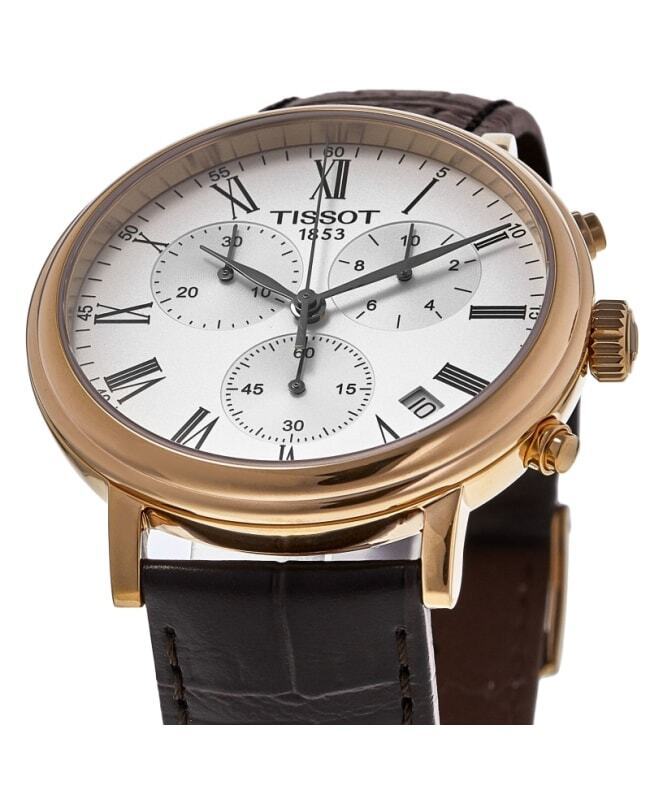 Tissot Carson Premium Chronograph White Dial Brown Leather Strap Watch For Men - T122.417.36.033.00 Watches Tissot   