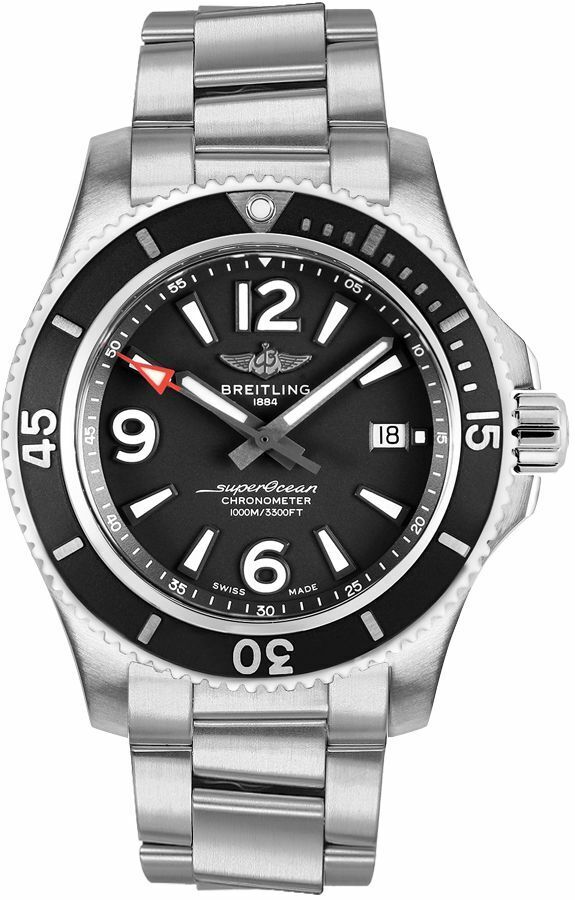 Breitling Superocean Automatic 44mm Black Dial Silver Steel Strap Watch for Men - A17367D71B1A1 Watches Breitling   