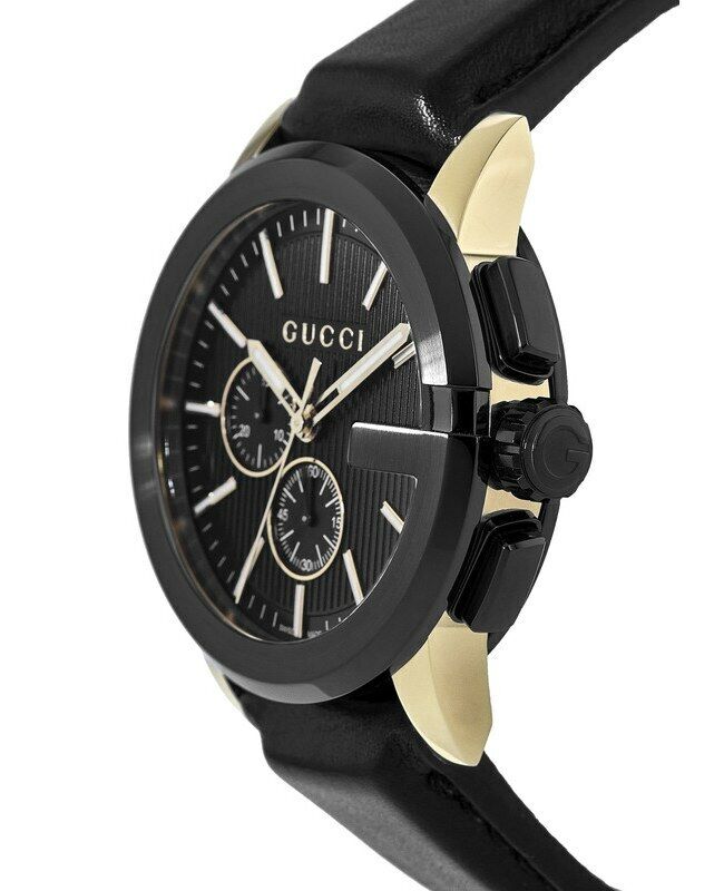 Gucci G Chrono Black Dial Black Leather Strap Watch For Men - YA101203 Watches Gucci   