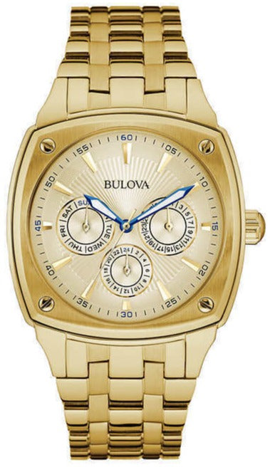 Bulova Multifunction White Dial Gold Steel Strap Watch for Men - 97C105 Watches Bulova   