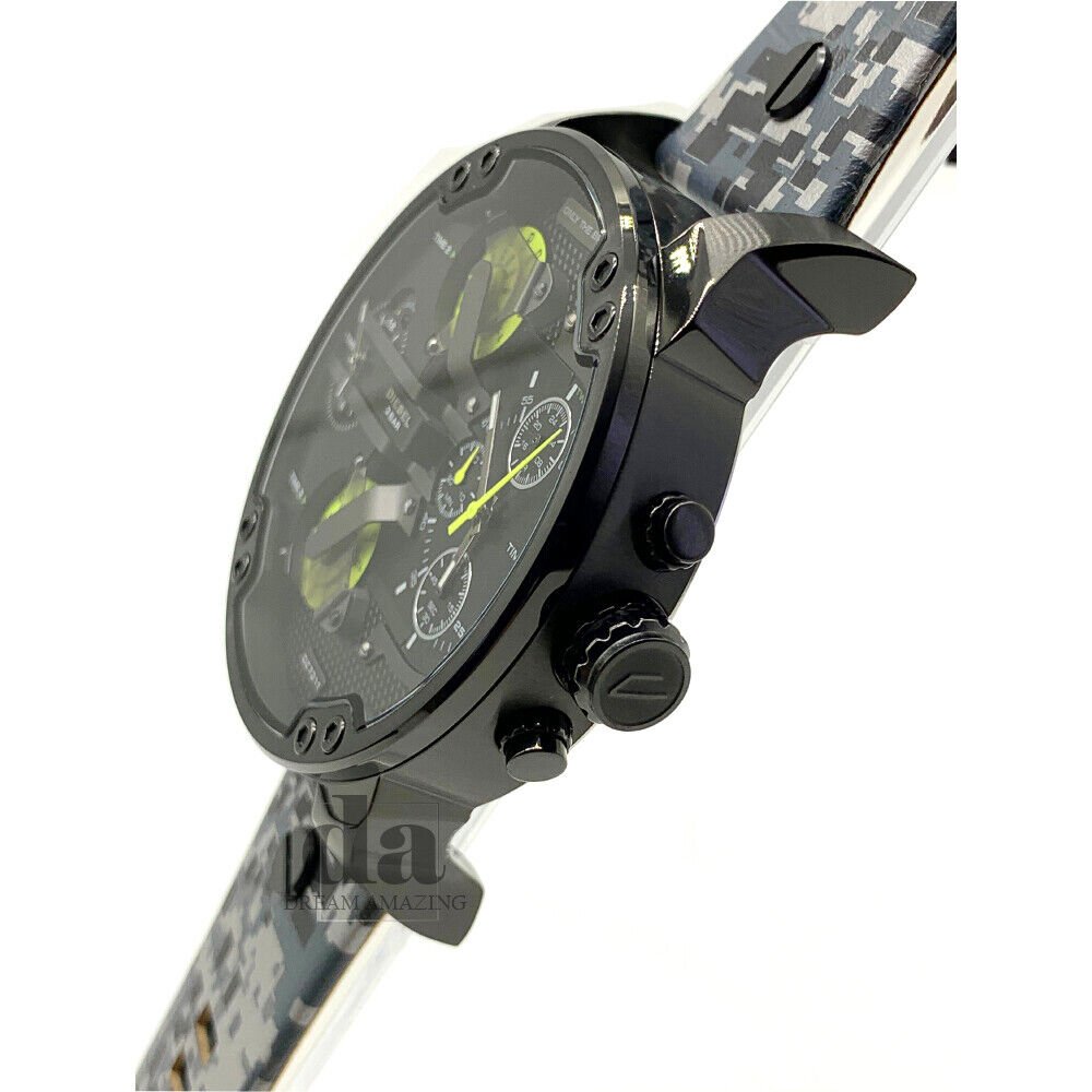 Diesel Big Daddy Chronograph Black Dial Black Leather Strap Watch For Men - DZ7311 Watches Diesel   