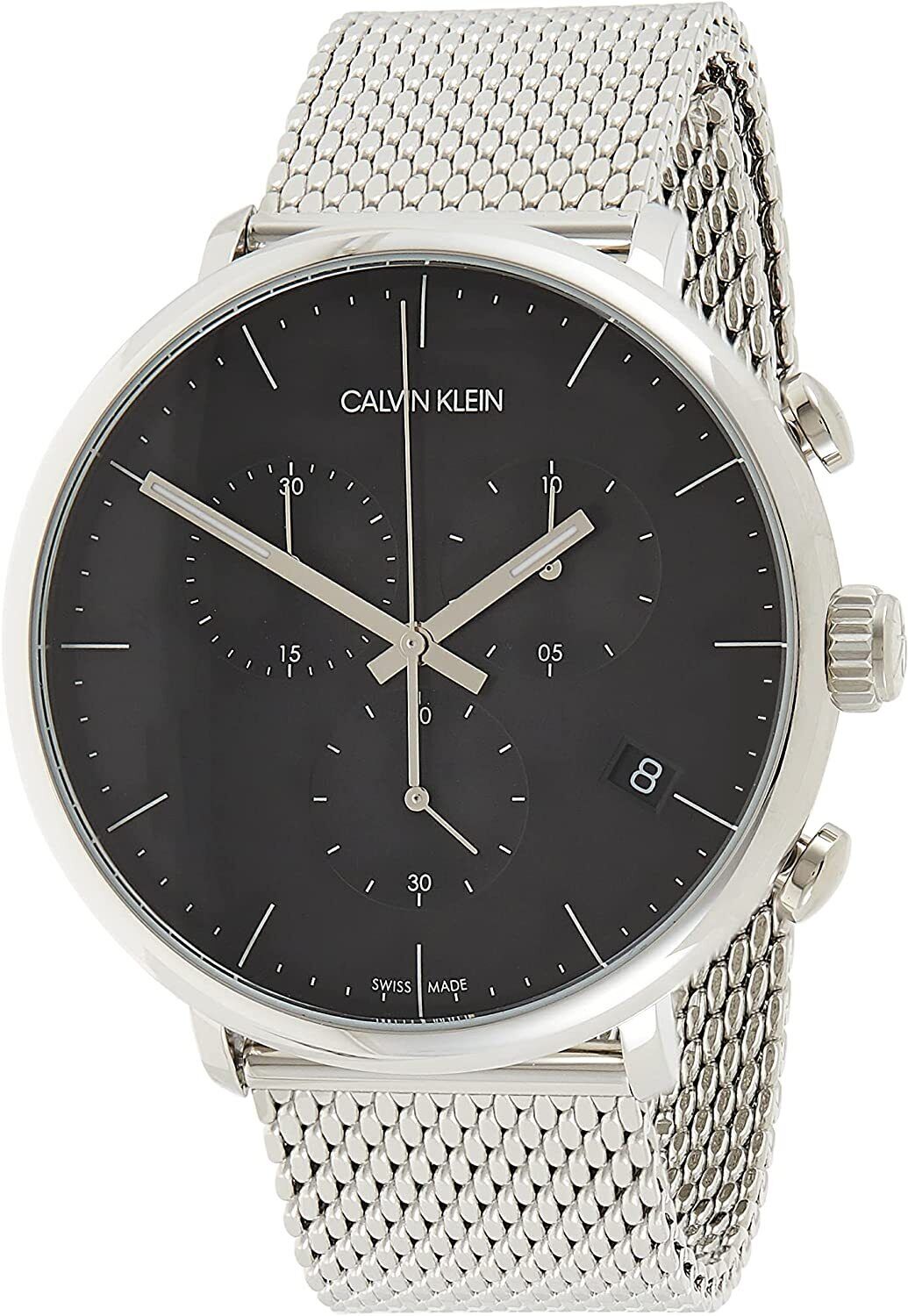 Calvin Klein High Noon Chronograph Black Dial Silver Mesh Bracelet Watch for Men - K8M27121 Watches Calvin Klein   