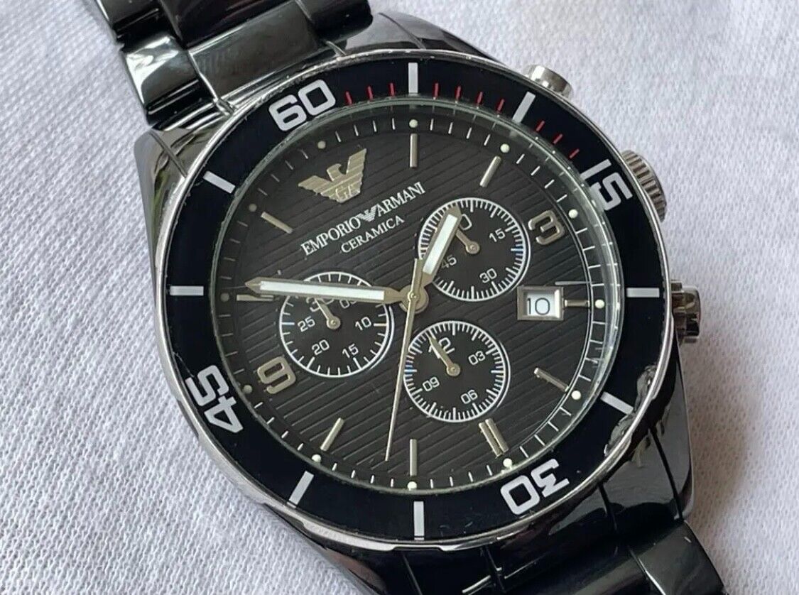 Emporio Armani Black Ceramic Chronograph Black Dial Watch For Men - AR1421 Watches Emporio Armani   