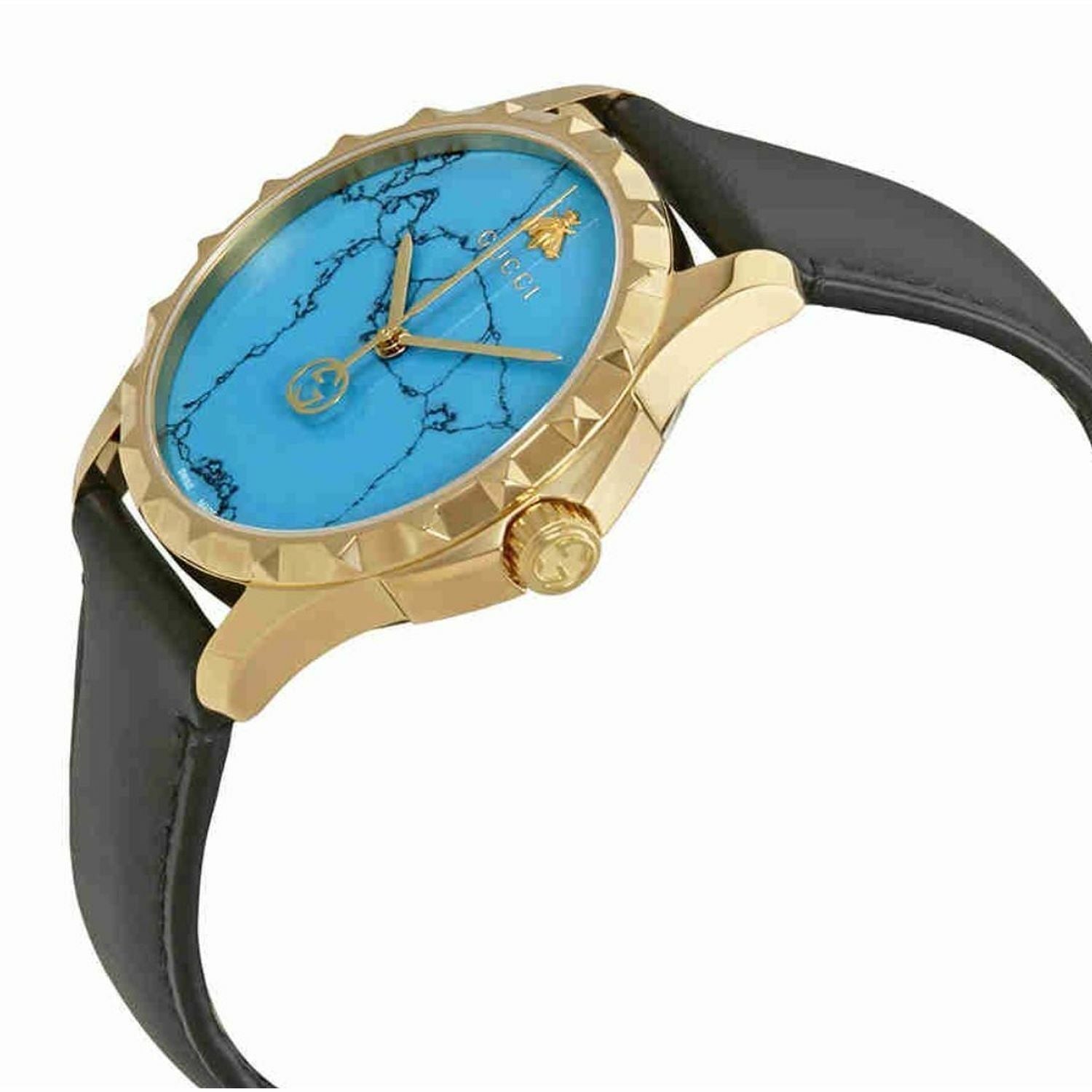 Gucci G Timeless Turquoise Blue Dial Black Leather Strap Watch For Men - YA126462 Watches Gucci   