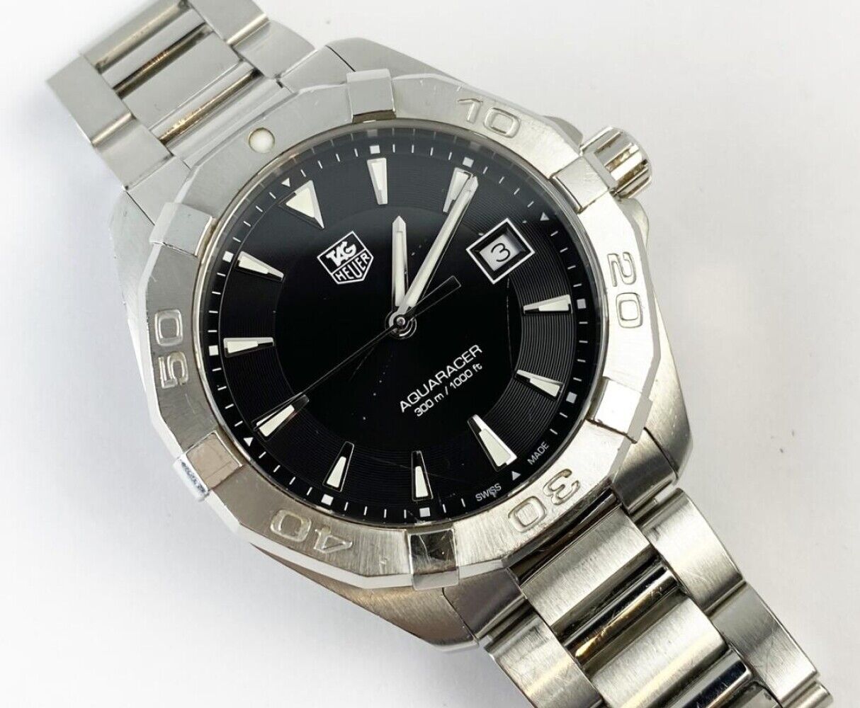 Tag Heuer Aquaracer 41mm Quartz Black Dial Silver Steel Strap Watch for Men - WAY1110.BA0928 Watches Tag Heuer   