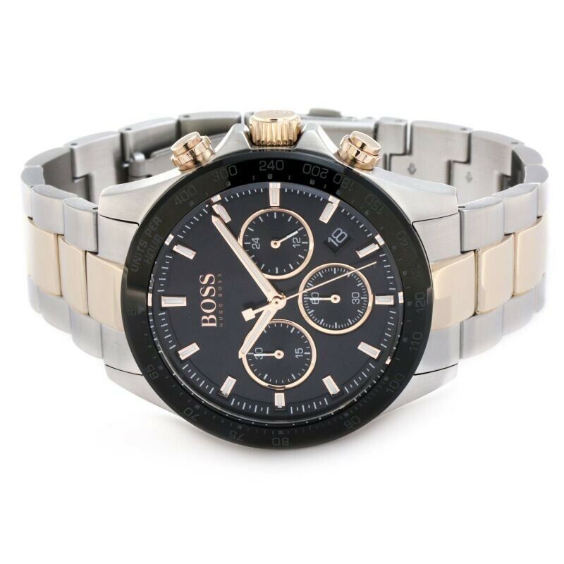 Hugo Boss Here Chronograph Black Dial Two Tone Steel Strap Watch for Men - 1513757 Watches Hugo Boss   