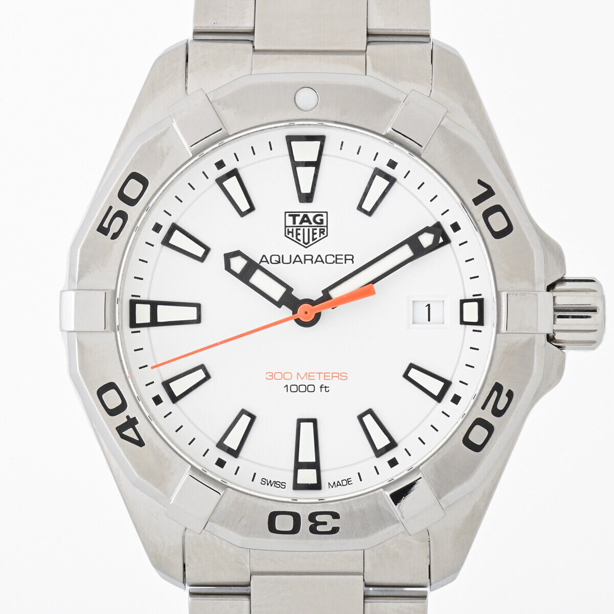 Tag Heuer Aquaracer Quartz 41mm White Dial Silver Steel Strap Watch for Men - WBD1111.BA0928 Watches Tag Heuer   