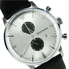 Emporio Armani Gianni White Dial Black Leather Strap Watch For Men - AR0385 Watches Emporio Armani   