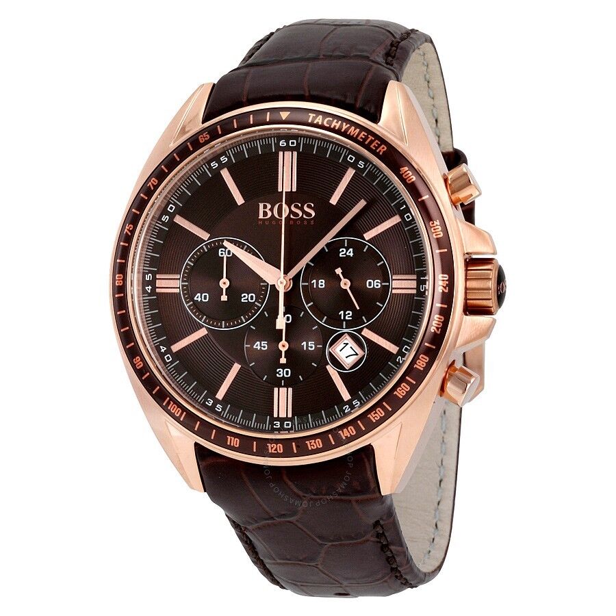 Hugo Boss Driver Sport Chronograph Brown Dial Brown Leather Strap Watch for Men - 1513093 Watches Hugo Boss   