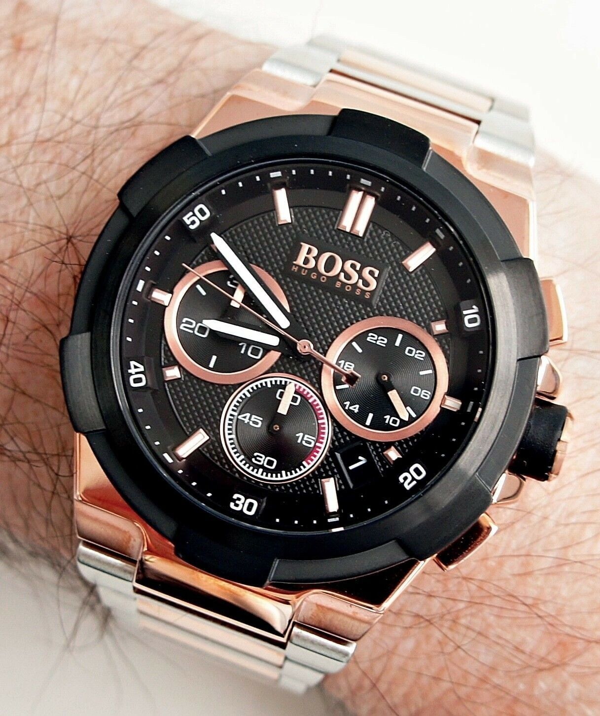 Hugo Boss Supernova Black Dial Two Tone Steel Strap Watch for Men - 1513358 Watches Hugo Boss   