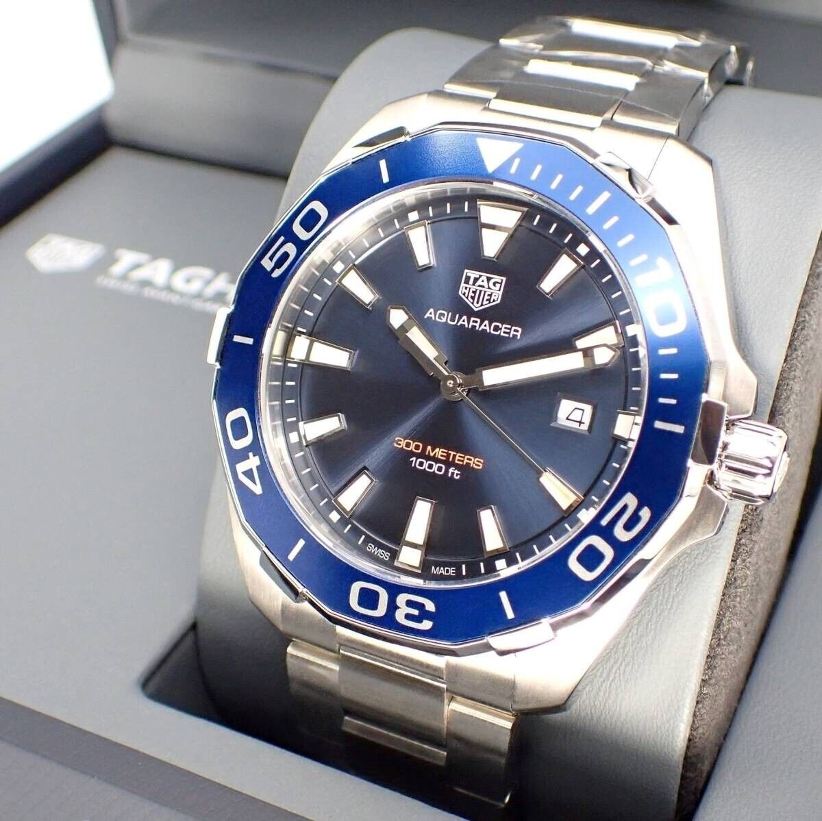 Tag Heuer Aquaracer 43mm Blue Dial Silver Steel Strap Watch for Men - WAY101C.BA0746 Watches Tag Heuer   