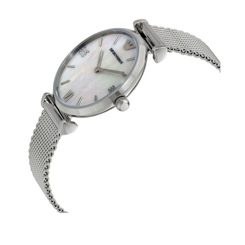 Emporio Armani Gianni T Bar Mother of Pearl Dial Stainless Steel Strap Watch For Women - AR1955 Watches Emporio Armani   