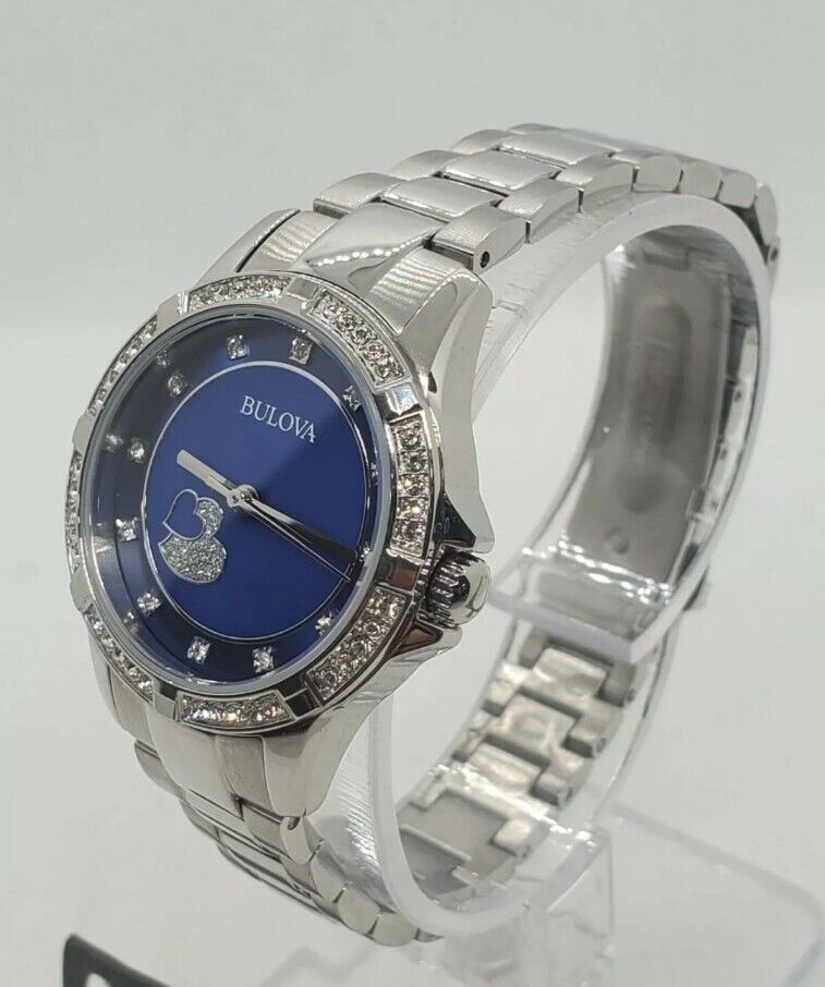 Bulova Crystal Collection Blue Mother of Pearl Dial Silver Steel Strap Watch for Women - 96L238 Watches Bulova   