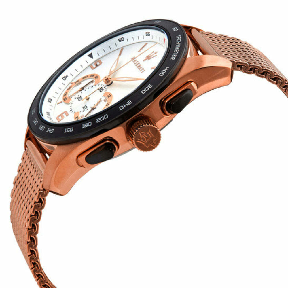 Maserati Traguardo 45mm Chronograph Rose Gold Mesh Strap White Dial Watch For Men - R8873612011 Watches Maserati   