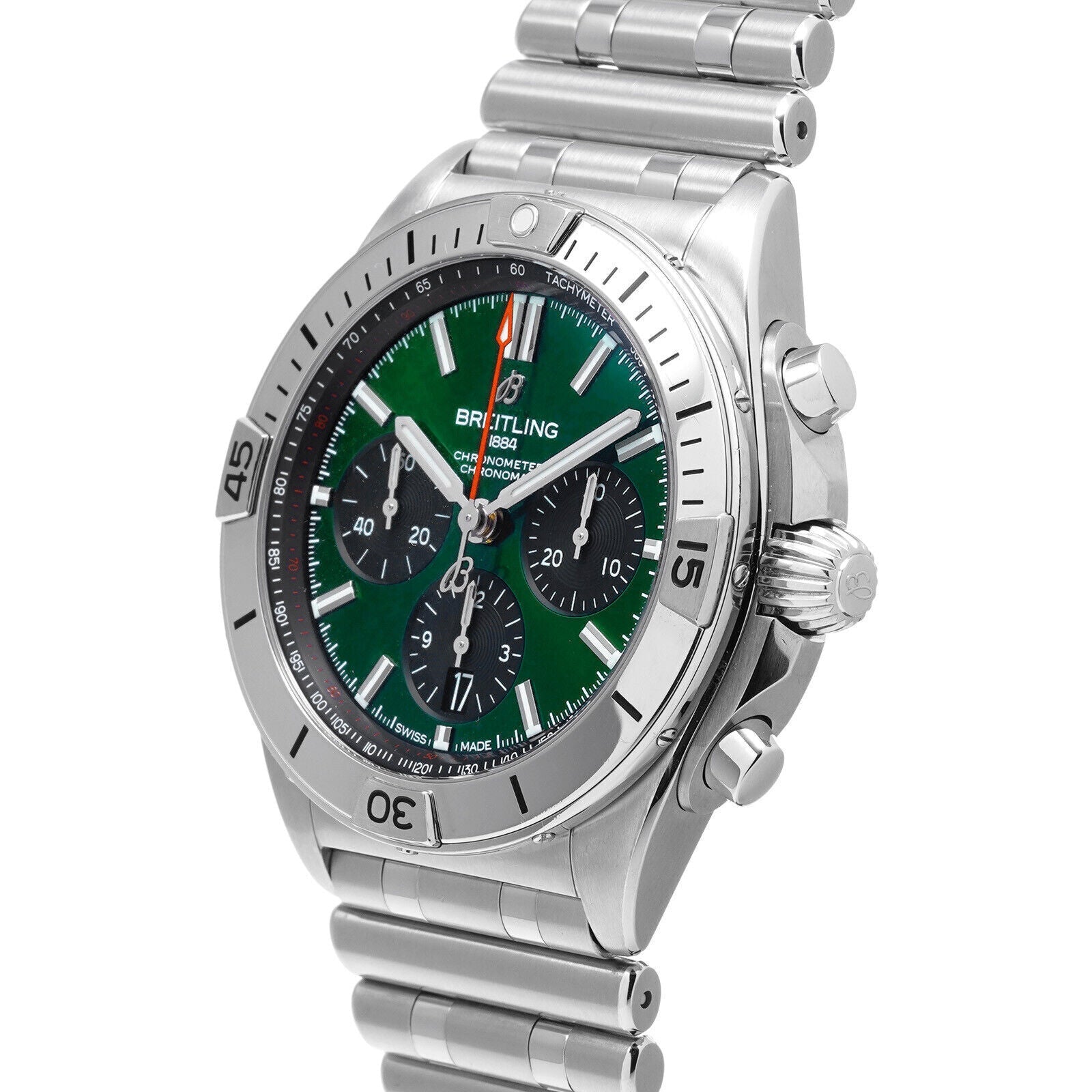 Breitling Chronomat B01 42mm Green Dial Silver Steel Strap Watch for Men - AB01343A1L1A1 Watches Breitling   