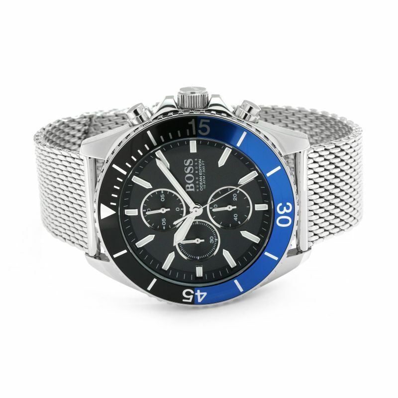 Hugo Boss Ocean Edition Black Dial Silver Mesh Strap Watch for Men - 1513742 Watches Hugo Boss   