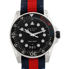 Gucci Dive Black Dial Red & Blue Nylon Strap Watch For Men - YA136210 Watches Gucci   