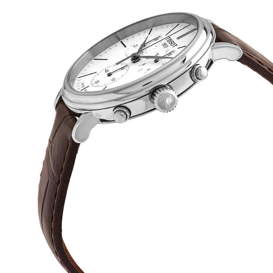 Tissot Carson Premium Chronograph White Dial Brown Leather Strap Watch For Men - T122.417.16.011.00 Watches Tissot   