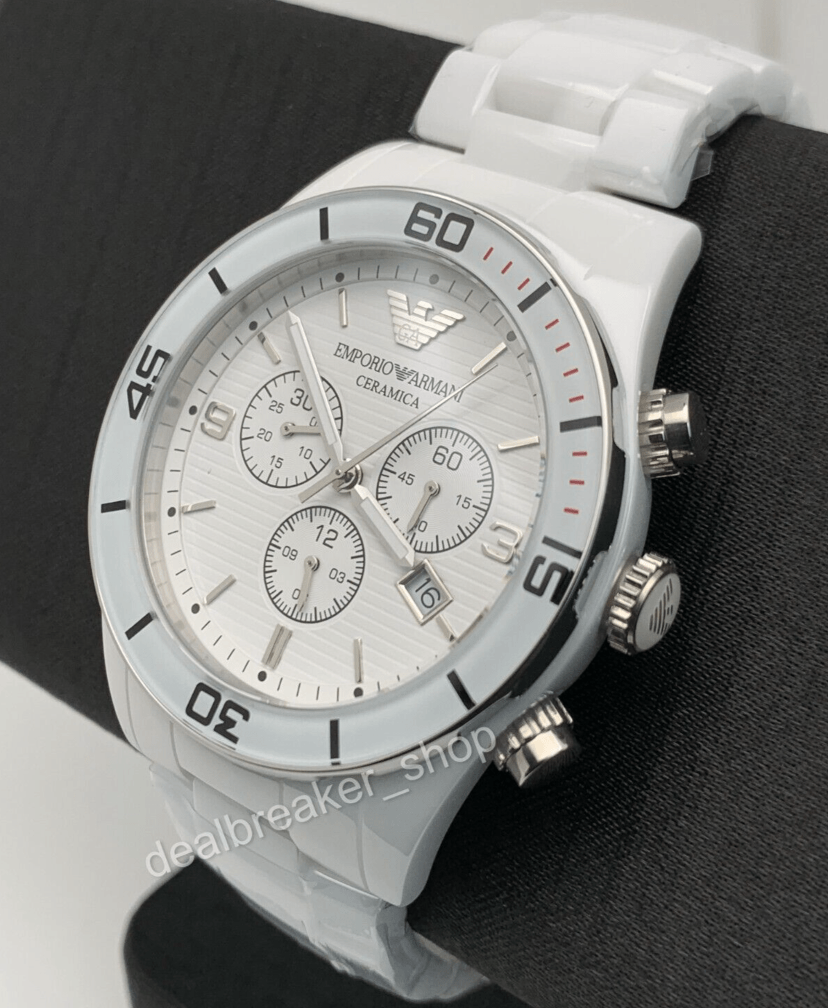 Emporio Armani Ceramic Chronograph White Dial White Ceramic Strap Watch For Men - AR1424 Watches Emporio Armani   