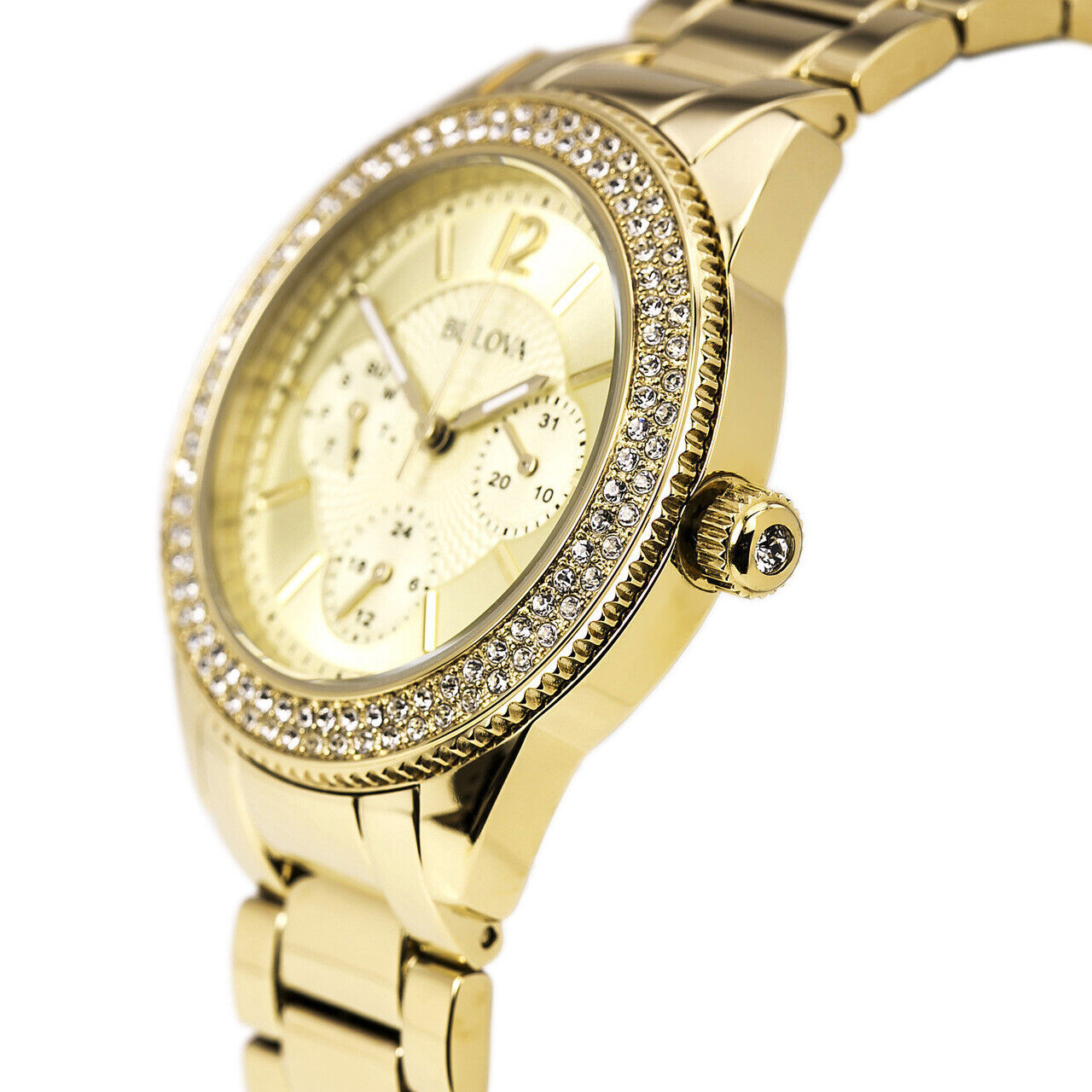 Bulova Multi Function Gold Dial Gold Steel Strap Watch for Women - 97N102 Watches Bulova   