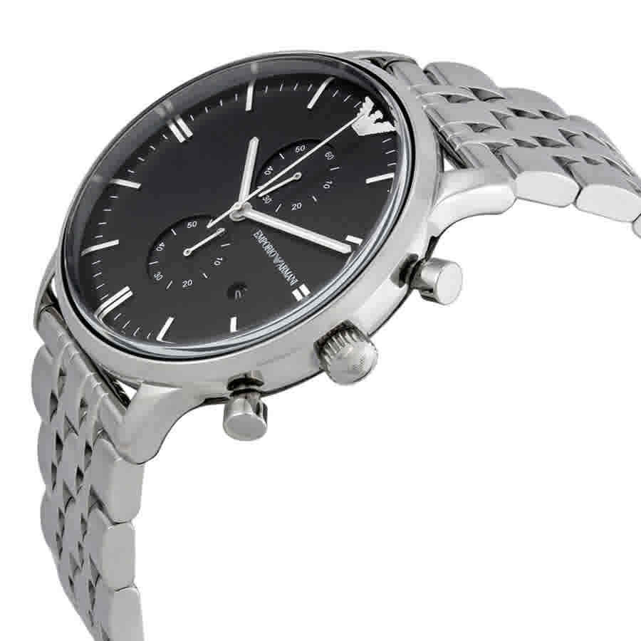 Emporio Armani Chronograph Black Dial Silver Stainless Steel Watch For Men - AR0389 Watches Emporio Armani   