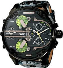 Diesel Big Daddy Chronograph Black Dial Black Leather Strap Watch For Men - DZ7311 Watches Diesel   
