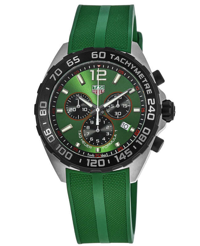 Tag Heuer Formula 1 Chronograph 41mm Green Dial Green Rubber Strap Watch for Men - CAZ101AP.FT8056 Watches Tag Heuer   