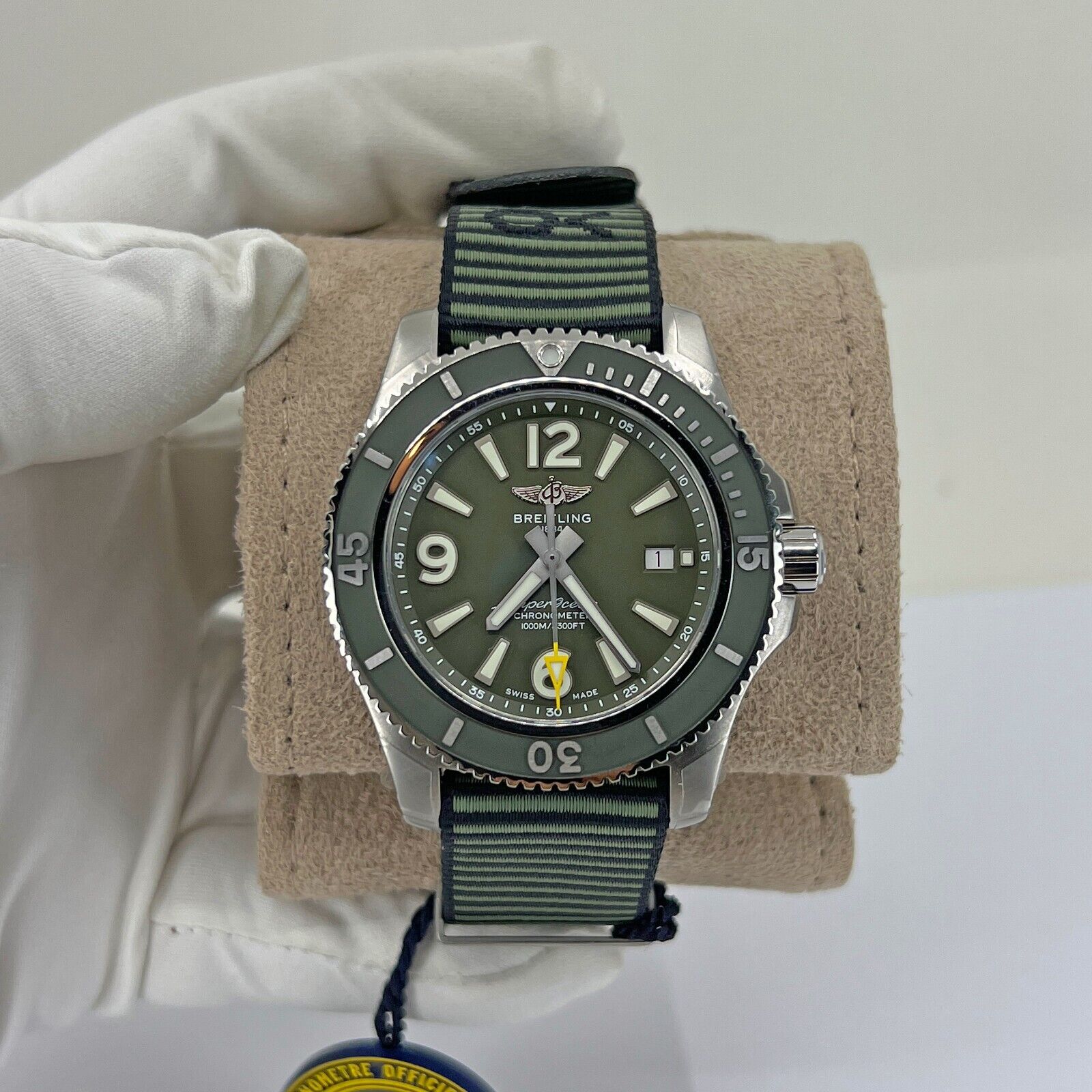 Breitling Superocean Automatic 44mm Outerknown Green Dial Green Nylon Strap Watch for Men - A17367A11L1W1 Watches Breitling   