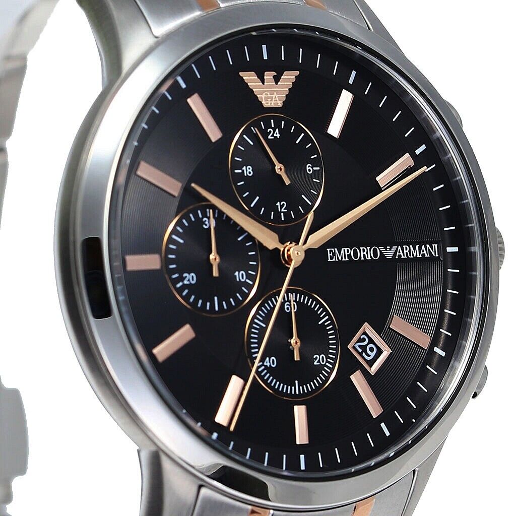 Emporio Armani Chronograph Black Dial Two Tone Stainless Steel Strap Watch For Men - AR11165 Watches Emporio Armani   