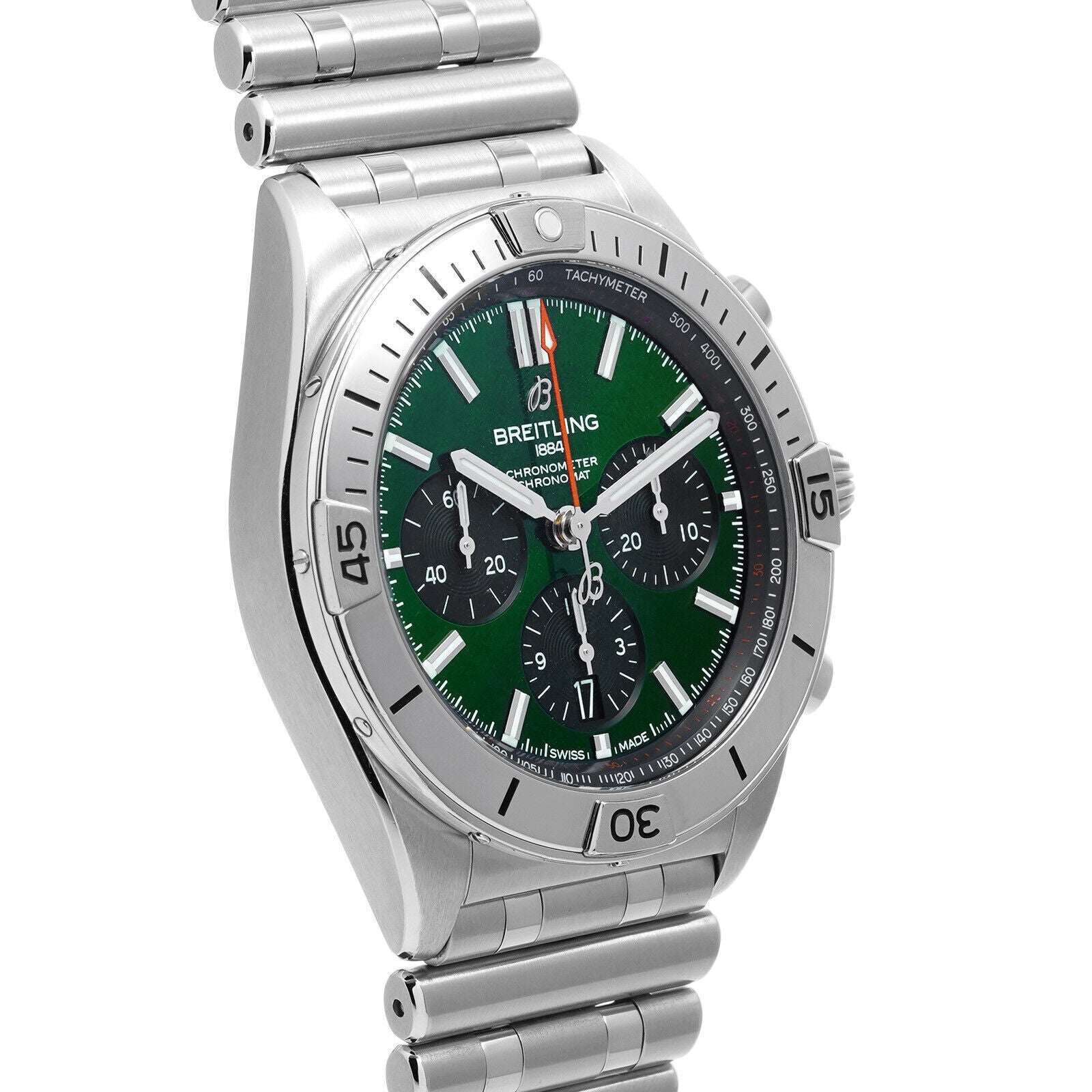 Breitling Chronomat B01 42mm Green Dial Silver Steel Strap Watch for Men - AB01343A1L1A1 Watches Breitling   