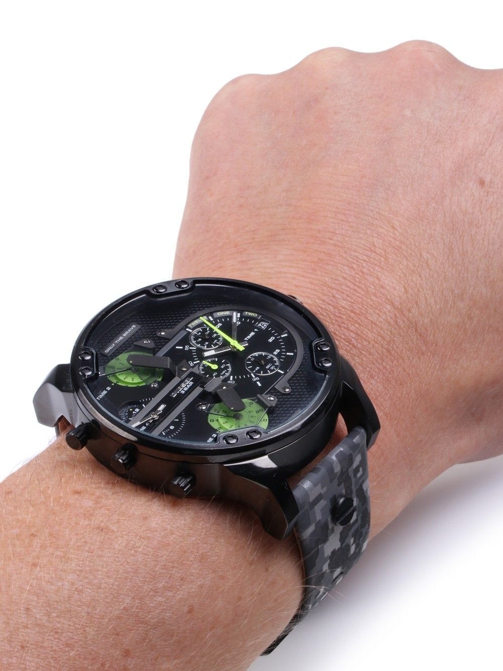 Diesel Big Daddy Chronograph Black Dial Black Leather Strap Watch For Men - DZ7311 Watches Diesel   