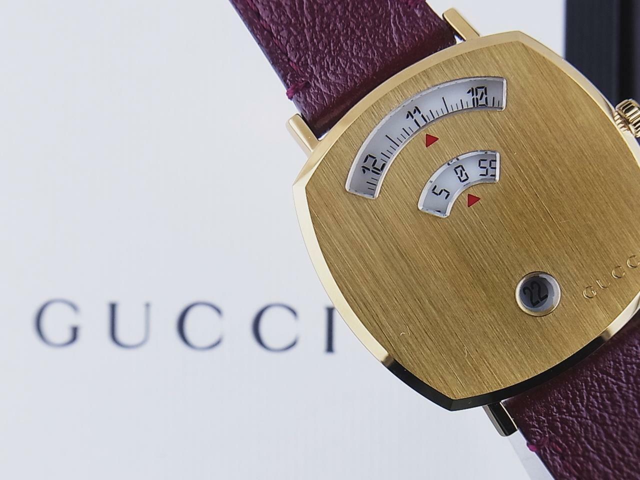 Gucci Grip Yellow Gold Dial Maroon Leather Strap Watch For Women - YA157405 Watches Gucci   