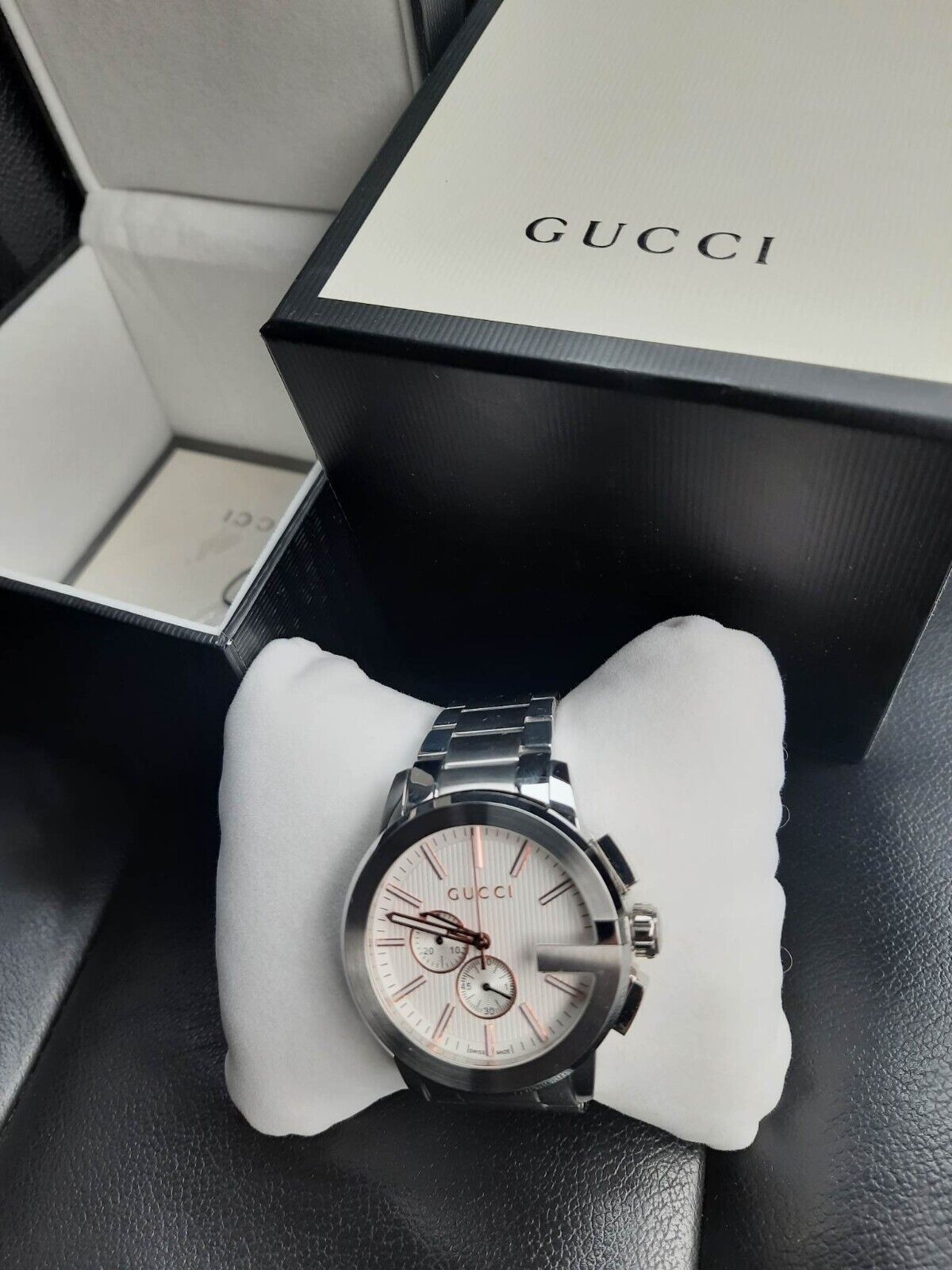 Gucci G Chrono Chronograph Silver Dial Silver Steel Strap Watch For Men - YA101201 Watches Gucci   