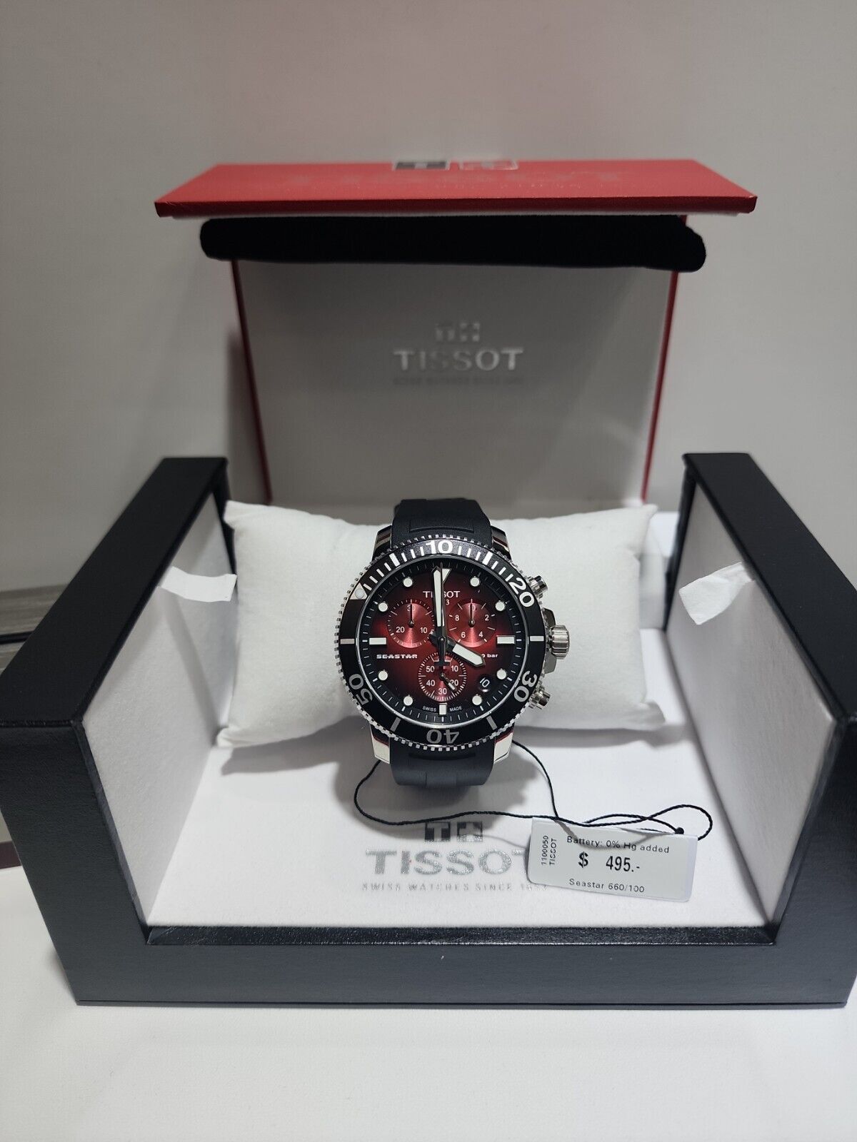 Tissot Seaster 1000 Red Dial Black Rubber Strap Chronograph Watch For Men - T120.417.17.421.00 Watches Tissot   