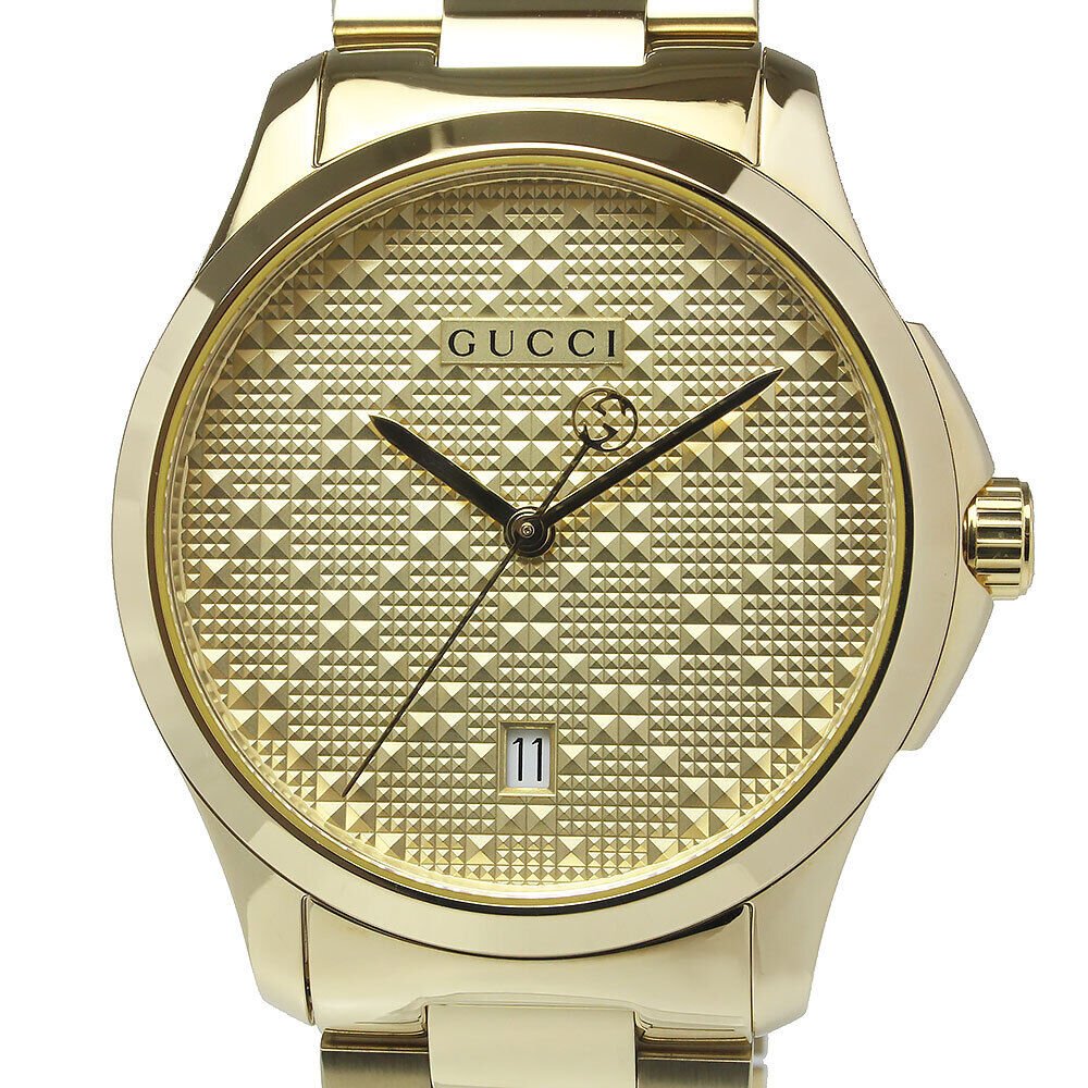 Gucci G Timeless Gold Dial Gold Steel Strap Watch For Women - YA126553 Watches Gucci   