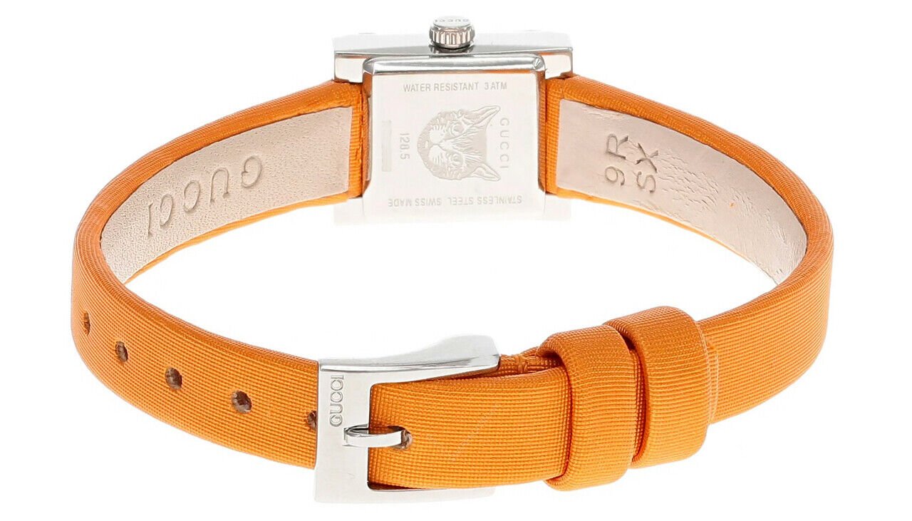 Gucci G-Frame Square Mother of Pearl Orange Dial Orange Leather Strap Watch For Women - YA128532 Watches Gucci   