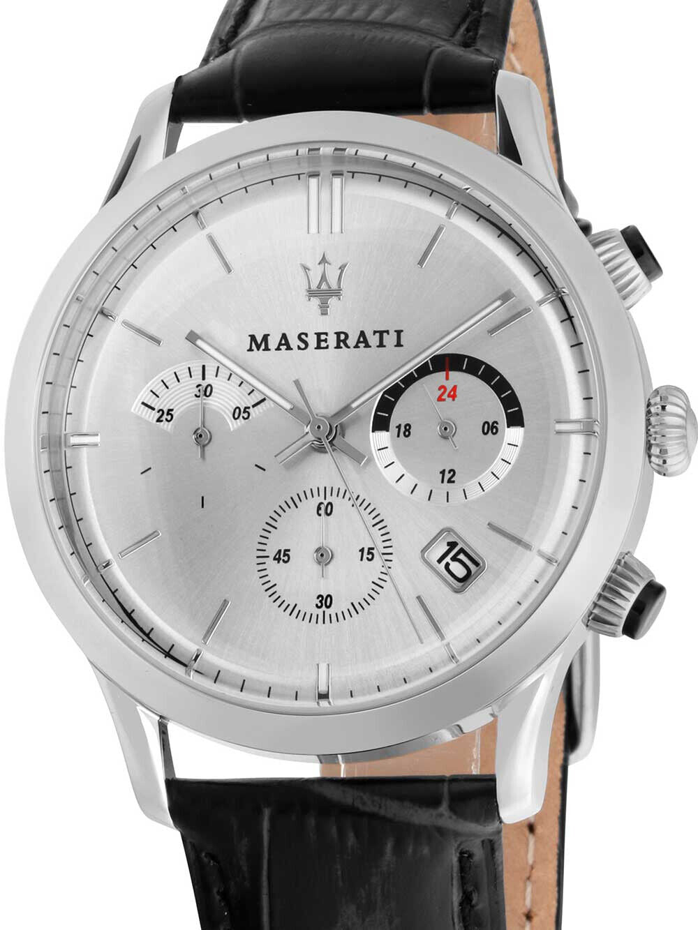 Maserati Ricordo Silver Dial Black Leather Strap Watch For Men - R8871633001 Watches Maserati   