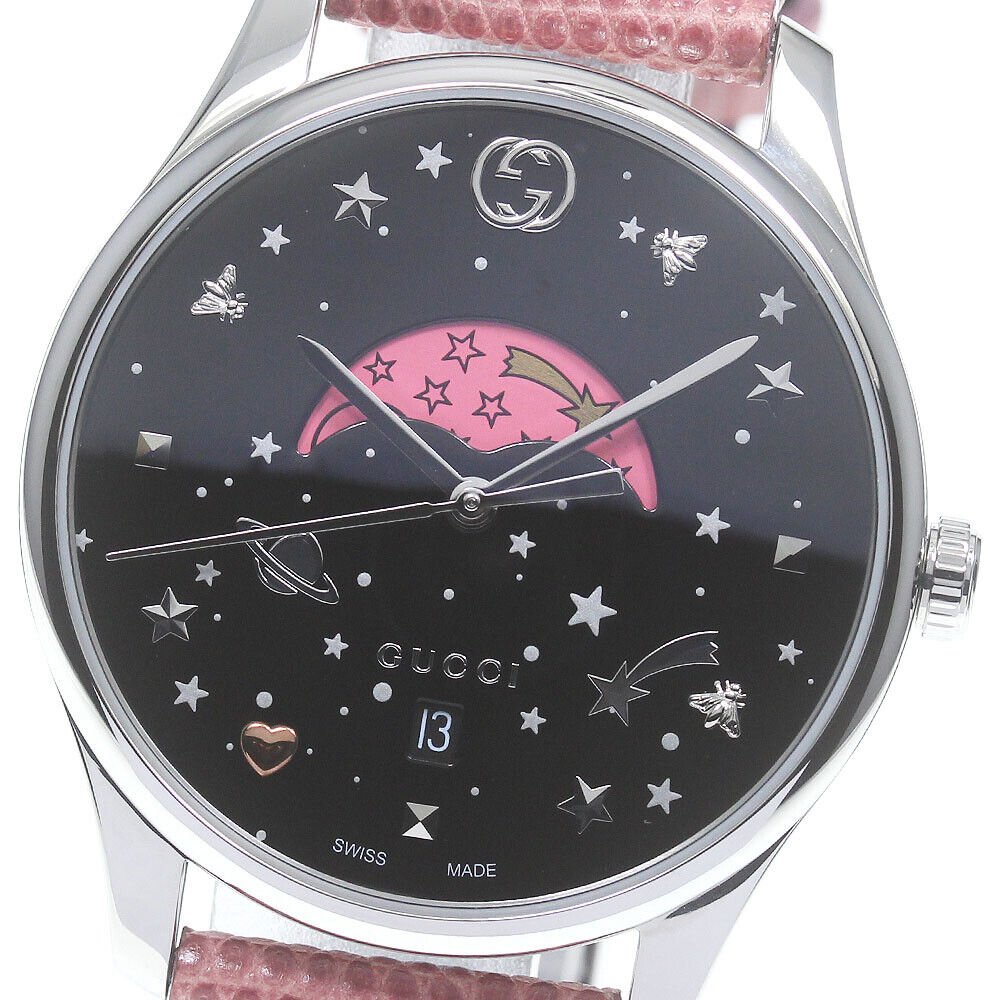 Gucci G-Timeless Moonphase Black Dial Pink Leather Strap Watch For Women - YA1264046 Watches Gucci   